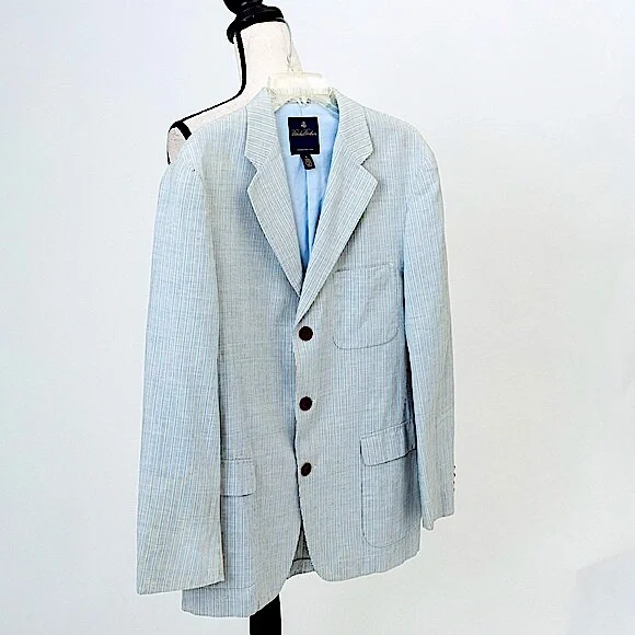 Brooks Brothers men’s sport coat blazer jacket linen blend vertical stripe M